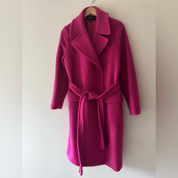 LIKE NEW! Ann Taylor Wool Blend Pink Notch Collar Wrap Trench Coat - Picture 2 of 12